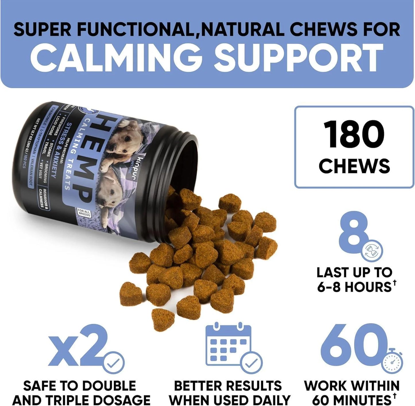 Natural Calming Chews for Dogs with Hemp Oil & Valerian Root Supports