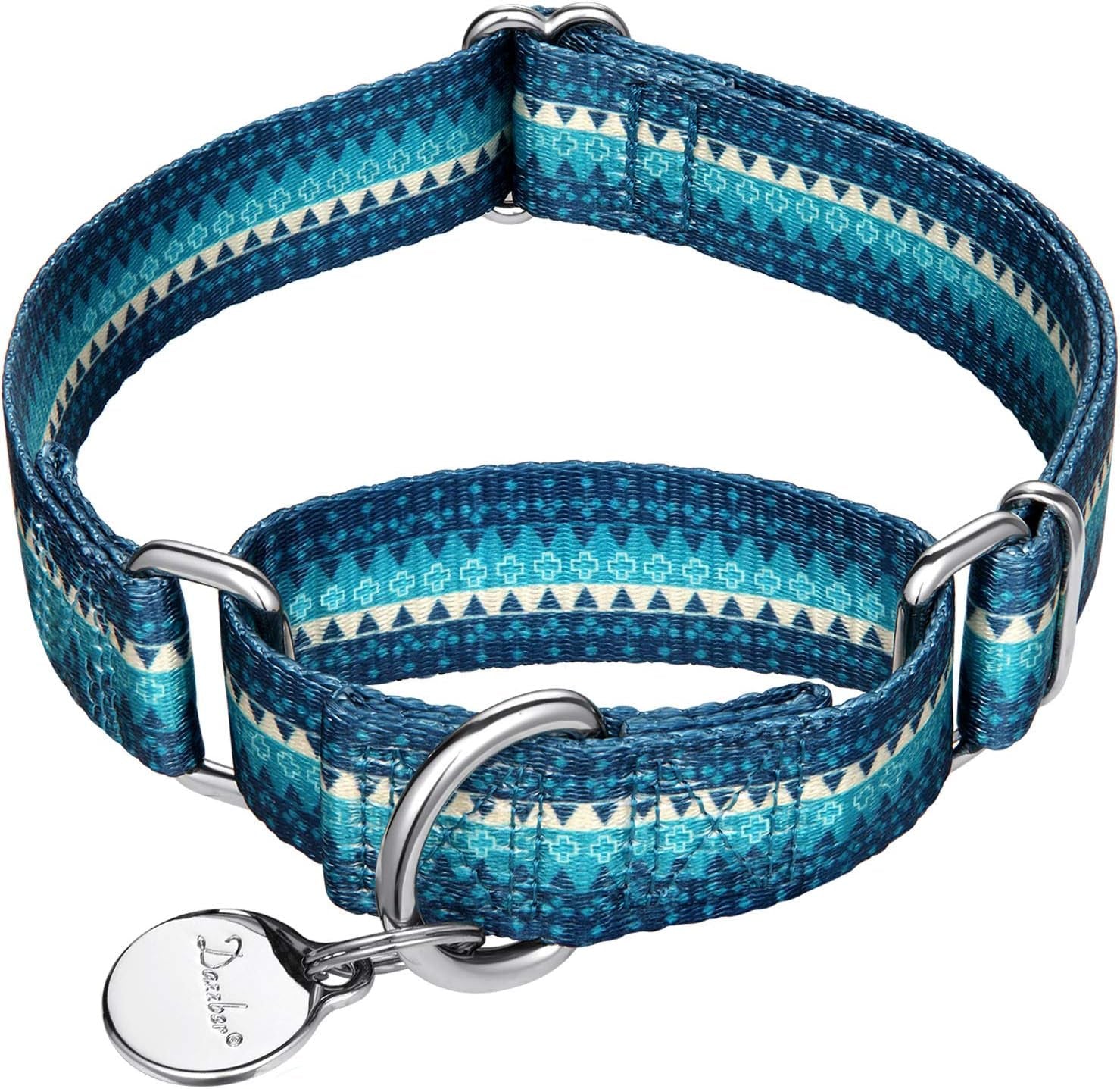 Martingale Collar Nylon Dog Collar -  No Pull Pet Collar Heavy Duty for Medium and Large Dogs, Adjustable 17 Inch to 25 Inch, Turquoise Green