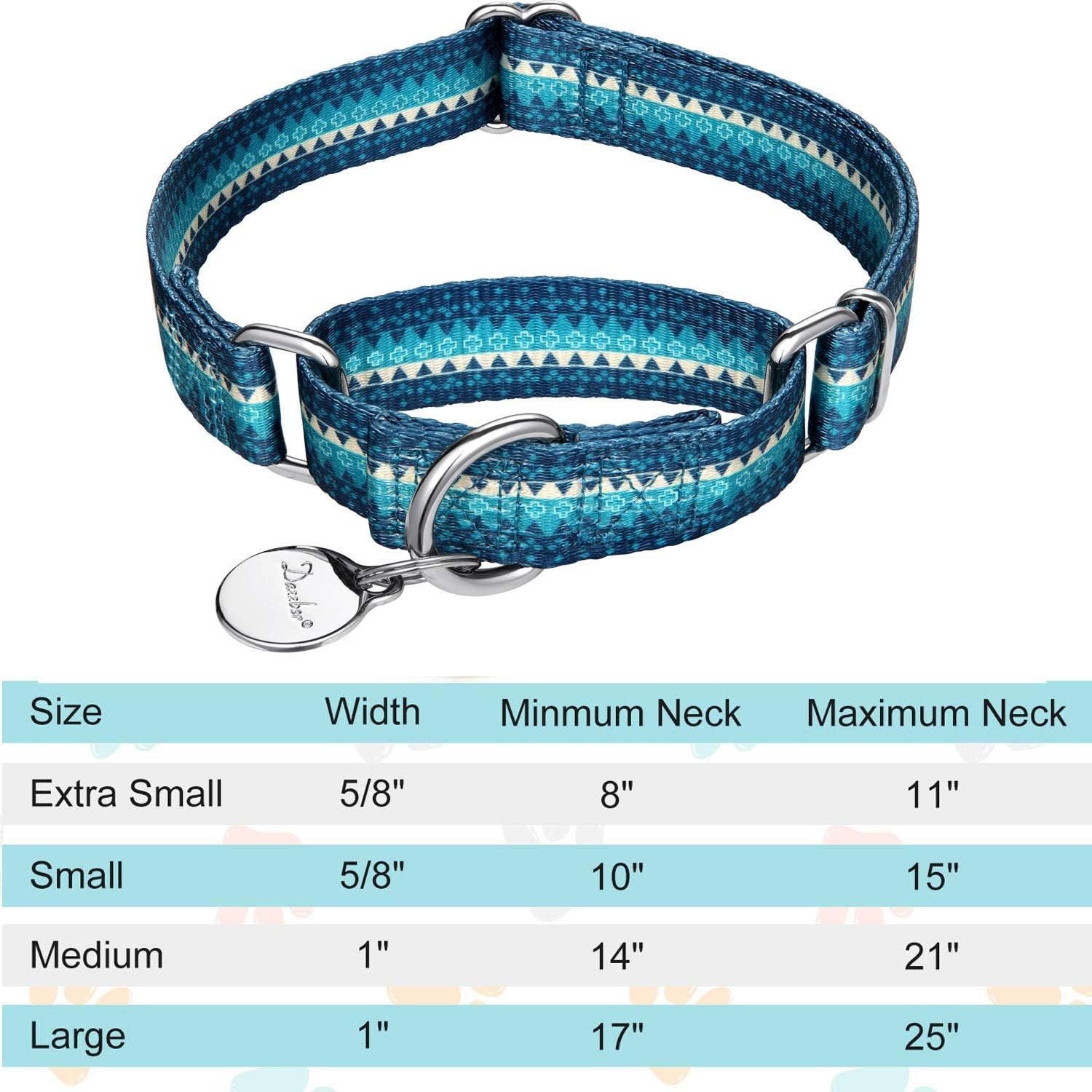 Martingale Collar Nylon Dog Collar -  No Pull Pet Collar Heavy Duty for Medium and Large Dogs, Adjustable 17 Inch to 25 Inch, Turquoise Green